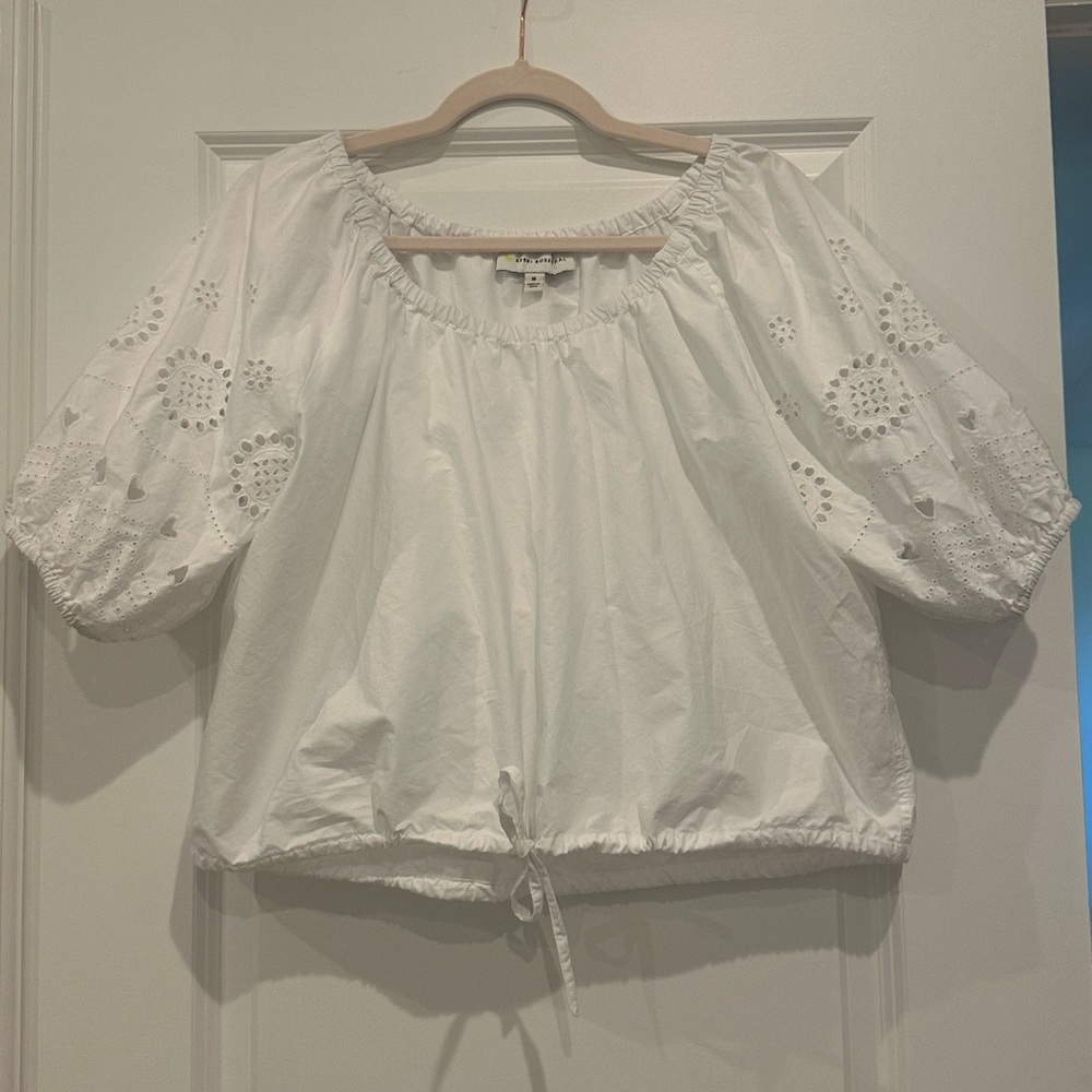 Kerri Rosenthal Embroidered Tie-Waist Blouse
